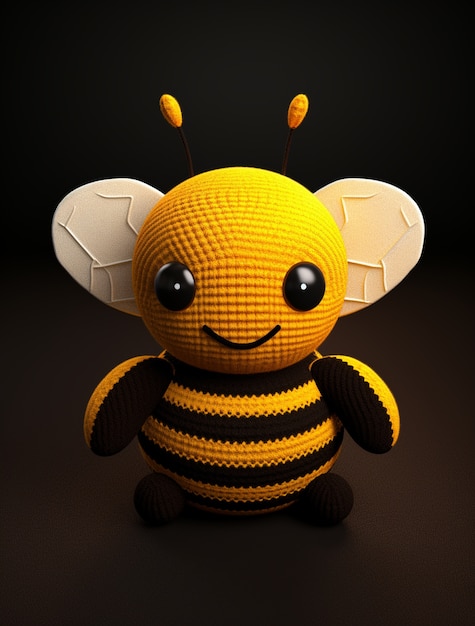 Вид на 3D милую вязаную пчелу