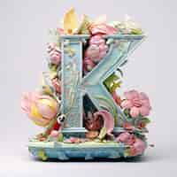 Бесплатное фото Вид 3d буквы k с цветами