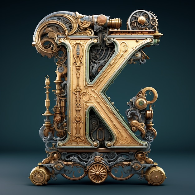 Бесплатное фото view of 3d letter k with steampunk design
