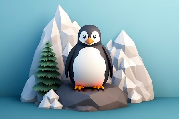Бесплатное фото Вид 3d птицы пингвина с природным ландшафтом