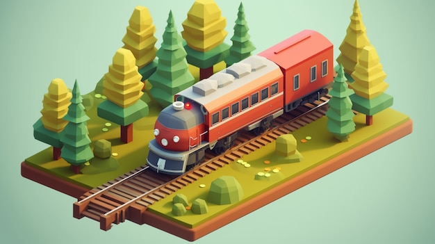 Бесплатное фото Вид 3d-модели поезда на путях