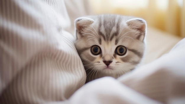 무료 사진 담요 를 입은 사랑스러운 새끼 고양이 의 모습