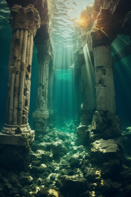Бесплатное фото Вид на руины археологических подводных зданий