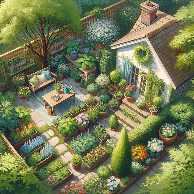 무료 사진 view of backyard garden in digital art style