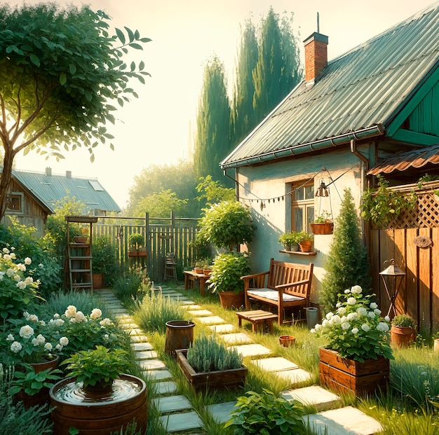 무료 사진 view of backyard garden in digital art style