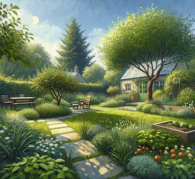 무료 사진 view of backyard garden in digital art style