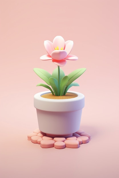 무료 사진 냄비에 아름다운 3d 꽃의 보기