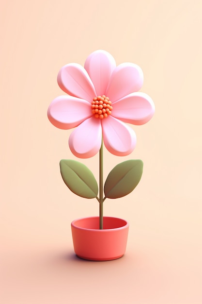 Бесплатное фото Вид на красивый 3d цветок в горшке
