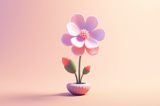 무료 사진 냄비에 아름다운 3d 꽃의 보기