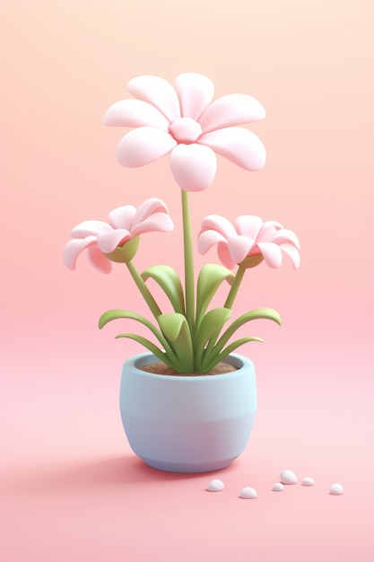 무료 사진 냄비에 아름다운 3d 꽃의 보기