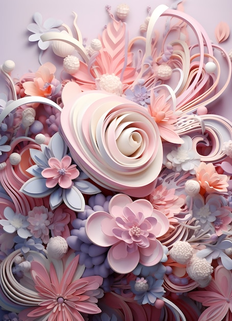 Бесплатное фото Вид на красивую абстрактную трехмерную цветочную композицию