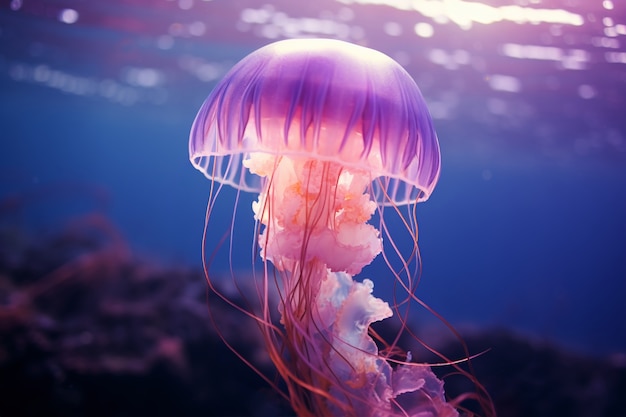 무료 사진 물속에서 헤엄치는 아름다운 해파리의 모습