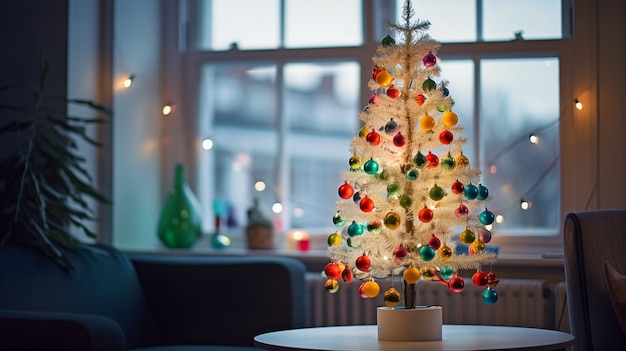 무료 사진 집에서 아름답게 장식된 크리스마스 트리 보기
