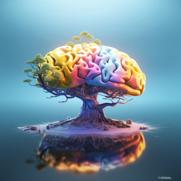Бесплатное фото Вид мозга в виде фантастического дерева