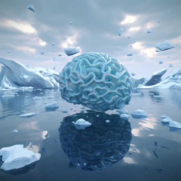 Бесплатное фото Вид мозга с ледяным ландшафтом
