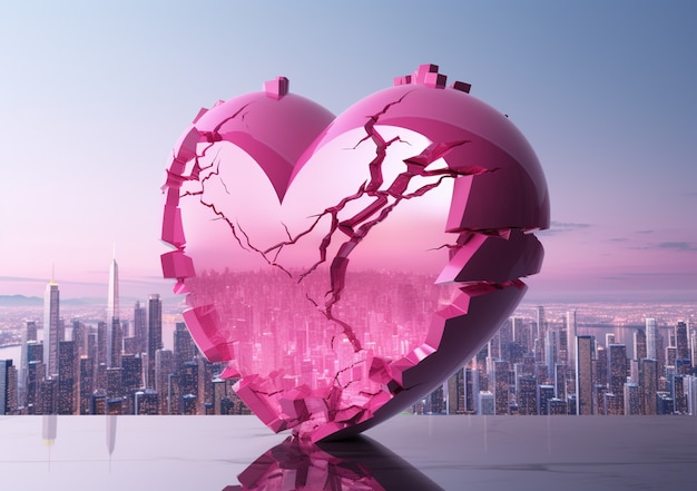 Бесплатное фото Вид разбитого сердца на фоне горизонта города