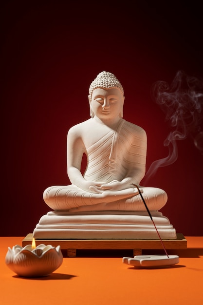 Бесплатное фото Вид на статуэтку будды с благовониями