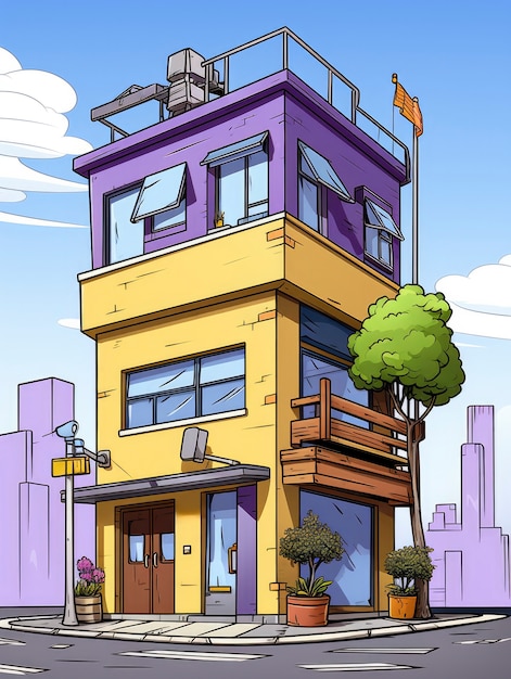 漫画スタイルの建築による建物の景色