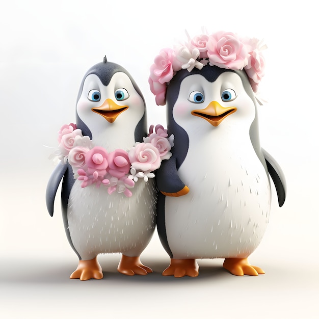 無料写真 漫画アニメーション 3 d ペンギンの結婚式のカップルのビュー