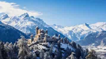 Бесплатное фото Вид на замок с зимним природным ландшафтом