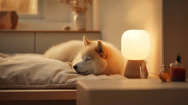 Бесплатное фото Вид милой собаки, мирно спящей дома