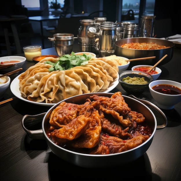 無料写真 中国の新年再会ディナーの美味しい食べ物の景色