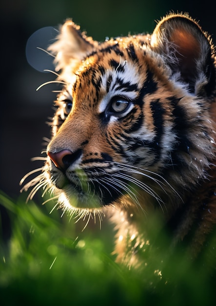 無料写真 自然の中の猛烈な野生の虎の子の景色