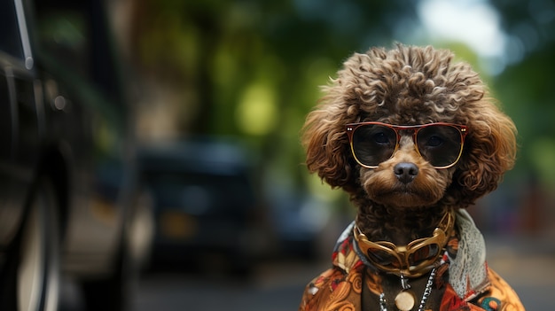 無料写真 太陽眼鏡をかけたおかしい犬の景色