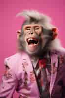 Бесплатное фото Вид смешной обезьяны в человеческой одежде