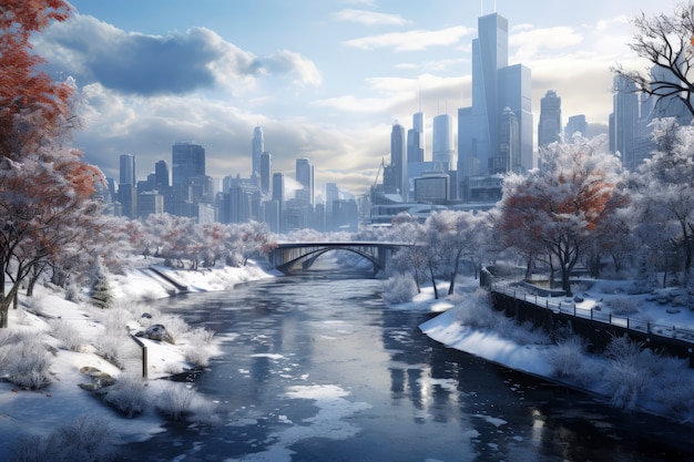 Бесплатное фото Вид на футуристический город зимой
