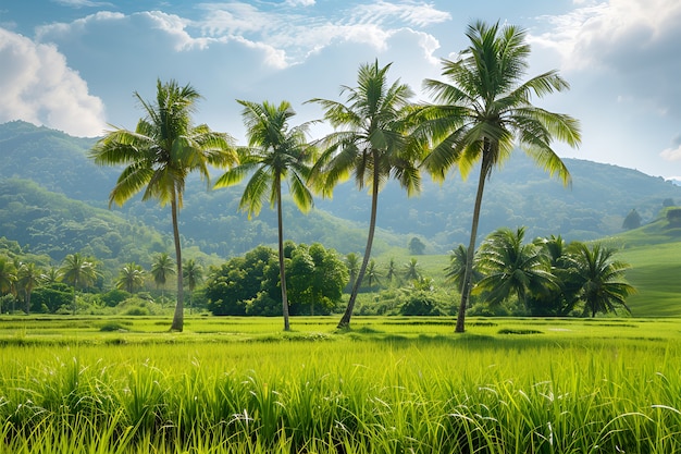 Бесплатное фото view of green palm tree species with beautiful foliage