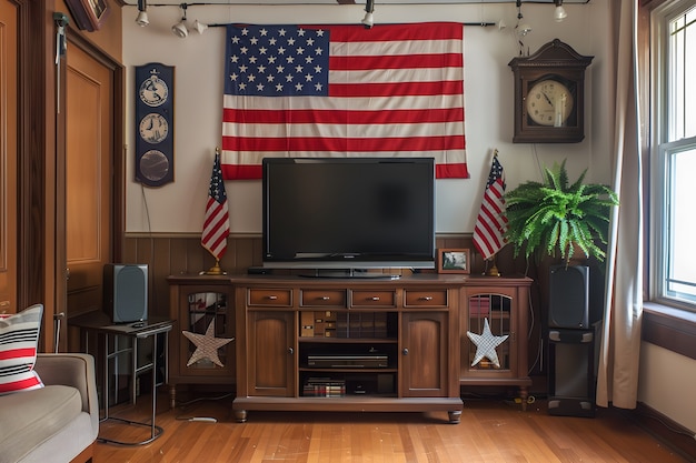 無料写真 view of house decorated with american flag colors ornaments for independence day celebration