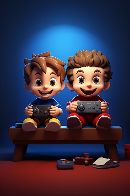 Бесплатное фото Вид детей, играющих вместе в видеоигры