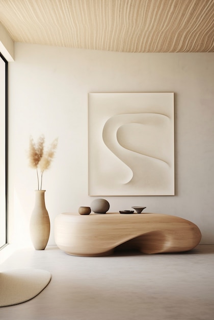 Бесплатное фото Вид скандинавского минимализма и японского дизайна интерьера wabi-sabi