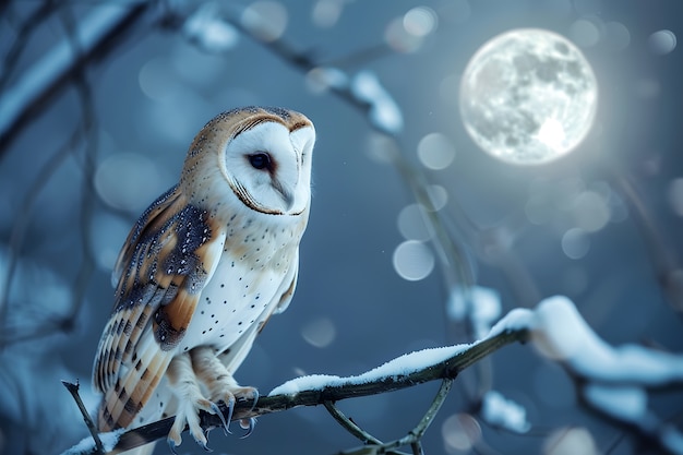 Бесплатное фото Вид совы в холодной среде с мечтательной эстетикой