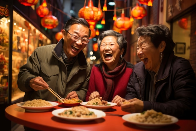 Бесплатное фото Вид людей, присутствующих на китайском новогоднем ужине.