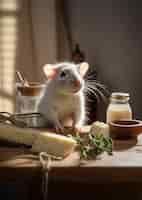 Бесплатное фото Вид крысы с сыром