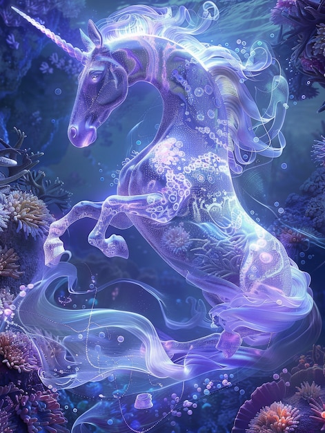 무료 사진 환상적 인 네온 조명 으로 해마 동물 의 모습