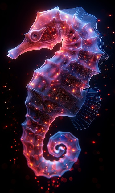 무료 사진 환상적 인 네온 조명 으로 해마 동물 의 모습