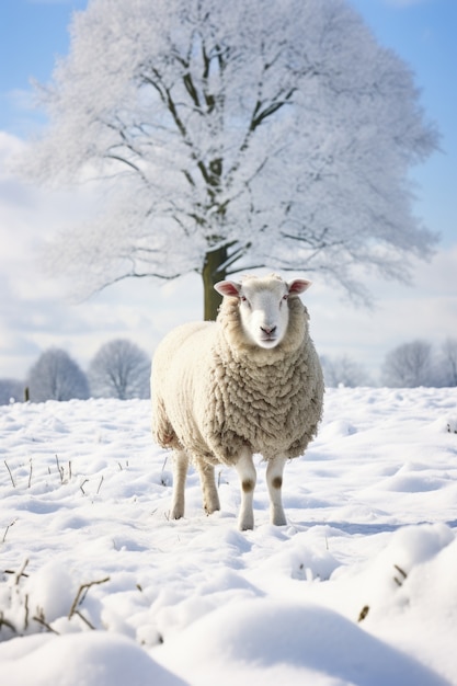 無料写真 自然の中で野外で放牧している羊の景色