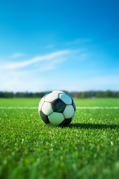 Бесплатное фото Вид футбольного мяча на траве поля