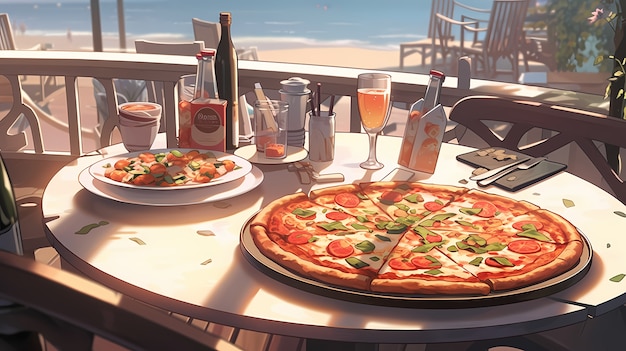 無料写真 アニメスタイルの美味しいピザの景色