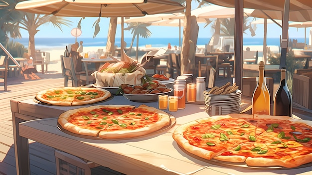Бесплатное фото Взгляд на вкусную пиццу в стиле аниме