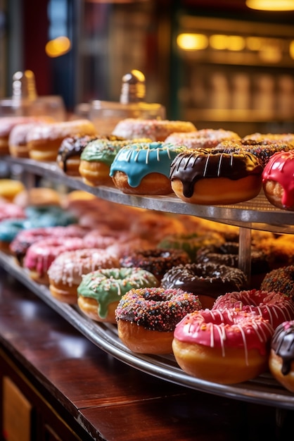Бесплатное фото Взгляд на вкусные сладкие глазурные пончики