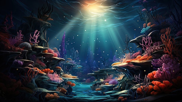 Бесплатное фото Вид на подводную морскую жизнь в мультяшном стиле