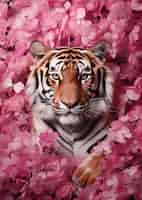 Бесплатное фото Дикий тигр с вишневым цветом