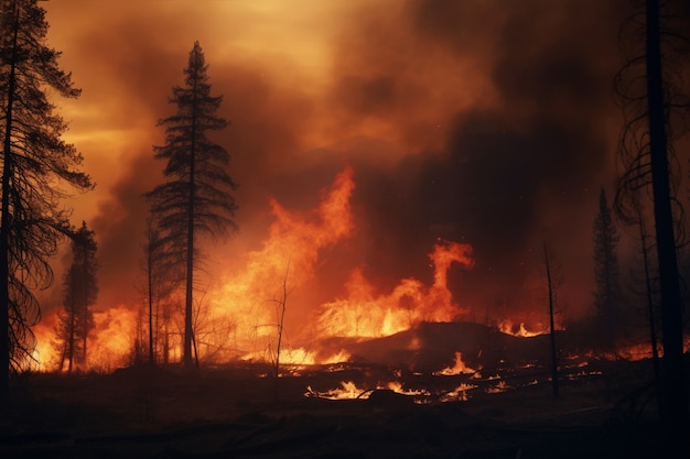 Бесплатное фото Вид лесной пожара, горящей природы