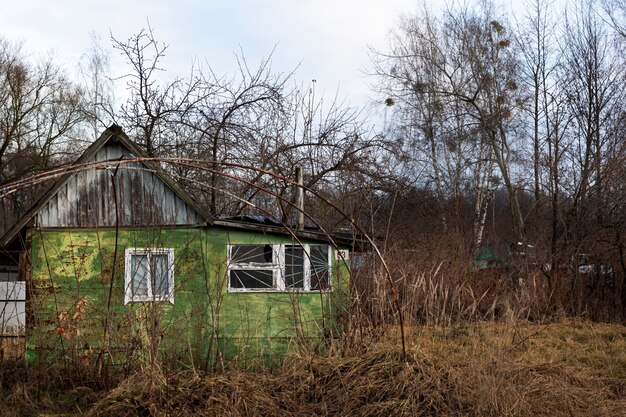 Вид на старый и заброшенный дом на природе