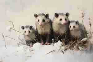 Free photo view of opossum animal in digital art style with snow
