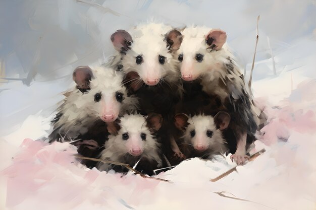 View of opossum animal in digital art style with snow